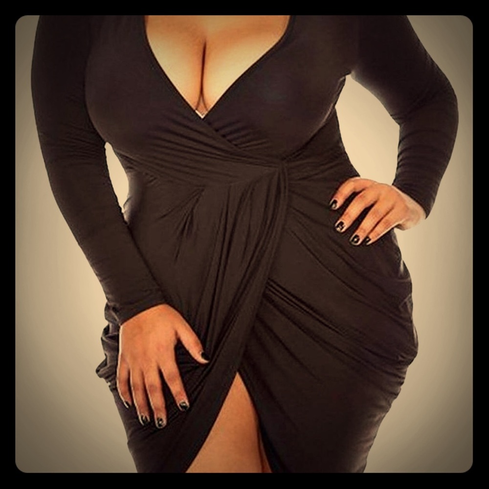 Plus Size Long Sleeve Faux Wrap Dress XL/1X